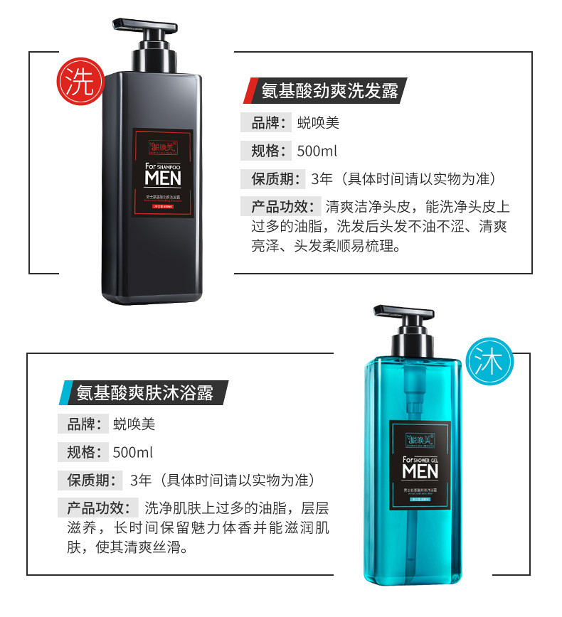 Huicaomei Amino Acid Men's Shampoo Cologne Perfume Shower Gel Oil Control Fragrance Refreshing Bath Lotion Authentic