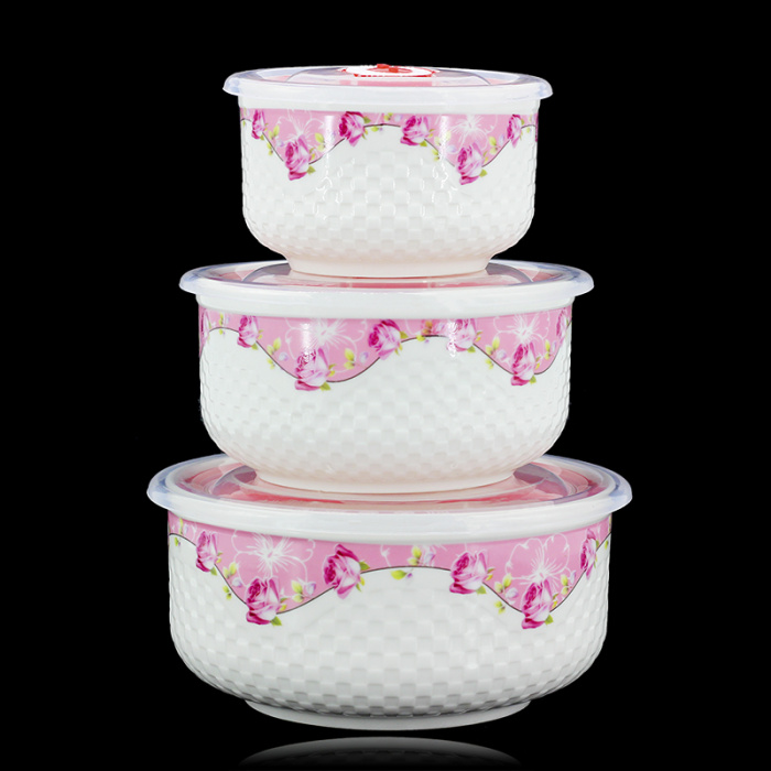 Jingdezhen's new relief bowl three-piece sets of tableware gift manufacturers direct sales