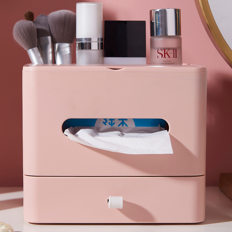 Nordic Ins Tissue Box with Drawer Creative Multi-Functional Bedroom Living Room Tissue Storage Box with Mirror Tissue Box