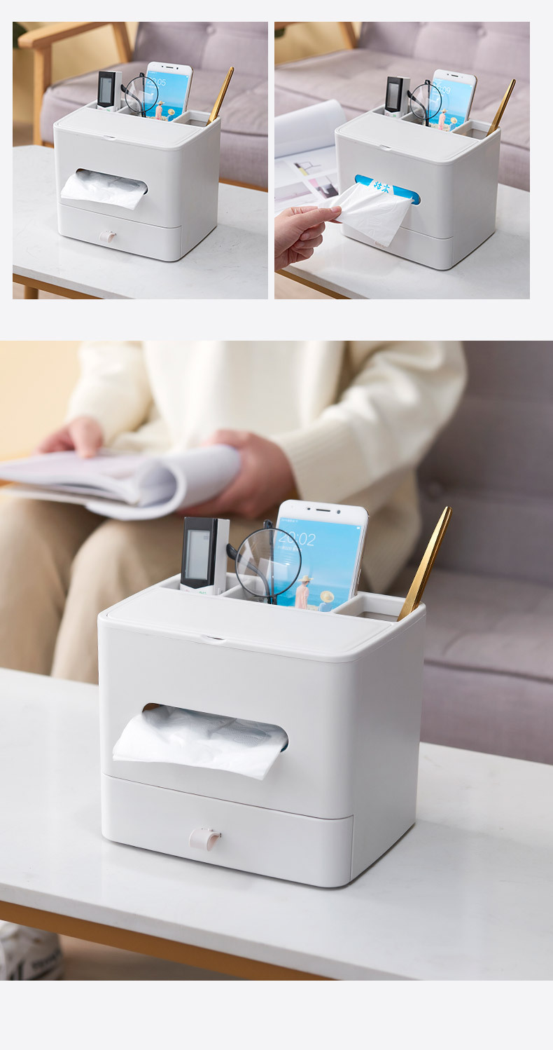 Multi-Functional Desktop Tissue Box Household Living Room Bedroom Storage Shelves Creative Remote Control Storage Box Coffee Table Tissue Box