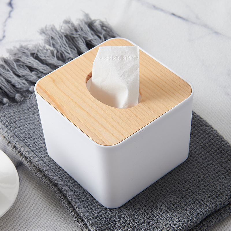 Factory Wholesale Wooden Lid Tissue Box Creative Living Room Paper Extraction Car Square Wooden Lid Tissue Box Custom Logo
