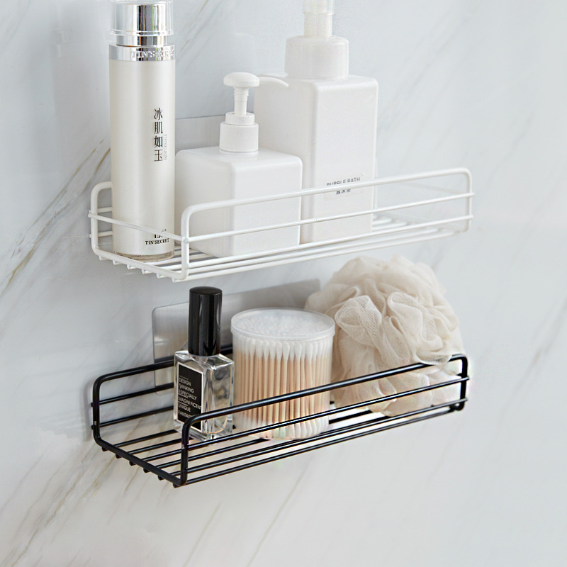 Iron Bathroom Storage Rack Wall-Mounted Shower Gel Storage Rack Square Punch-Free Seamless Organizing Rack Article Storage Shelf