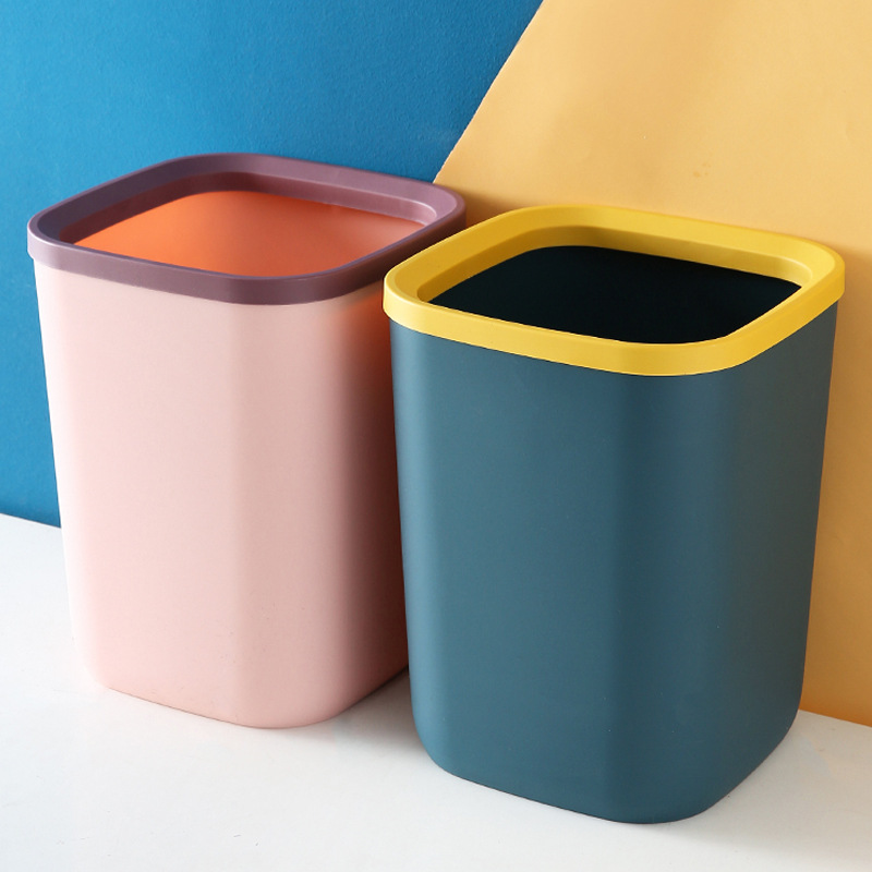 [Large Size Thick Trash Can] Nordic Trash Can Home without Lid with Pressure Ring Office Kitchen Toilet Basket