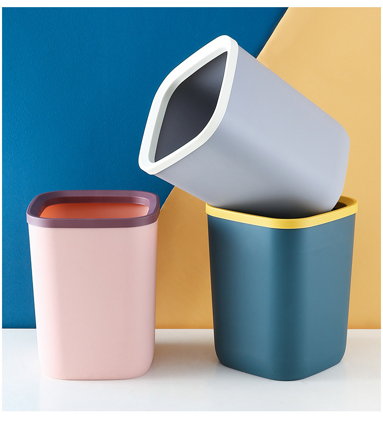 [Large Size Thick Trash Can] Nordic Trash Can Home without Lid with Pressure Ring Office Kitchen Toilet Basket