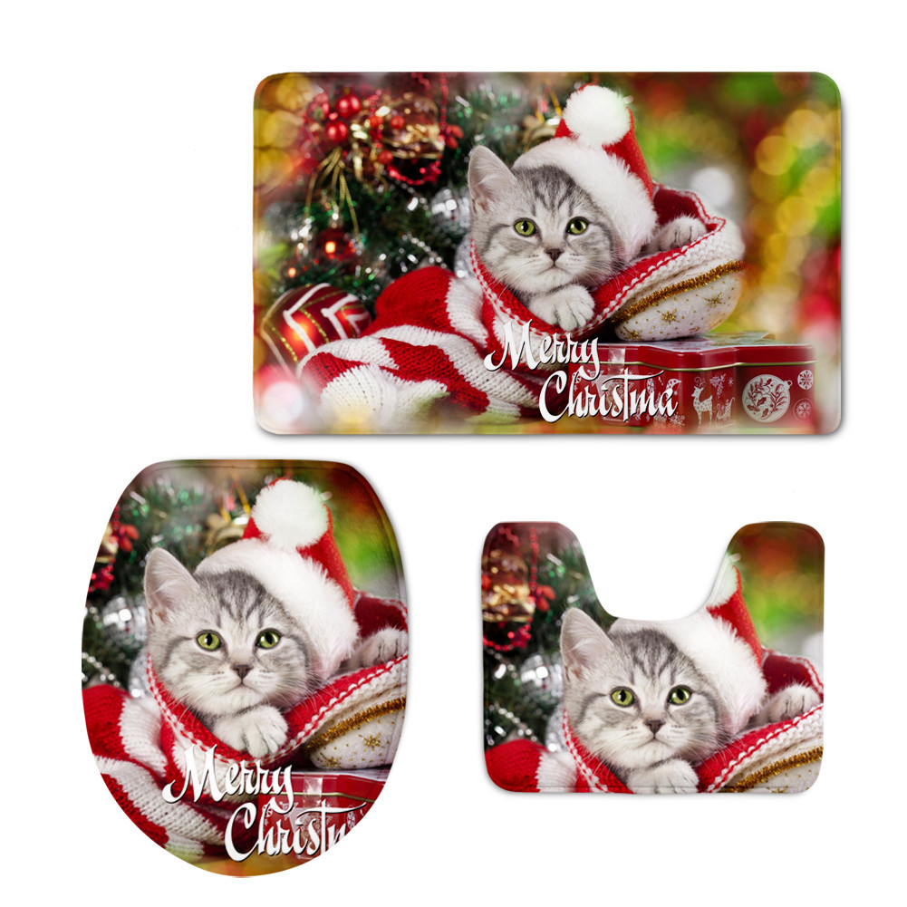 Cross-Border Printing Christmas Retriever U-Shaped Mat Cute Cat Toilet Lid Mat Graphic Customization