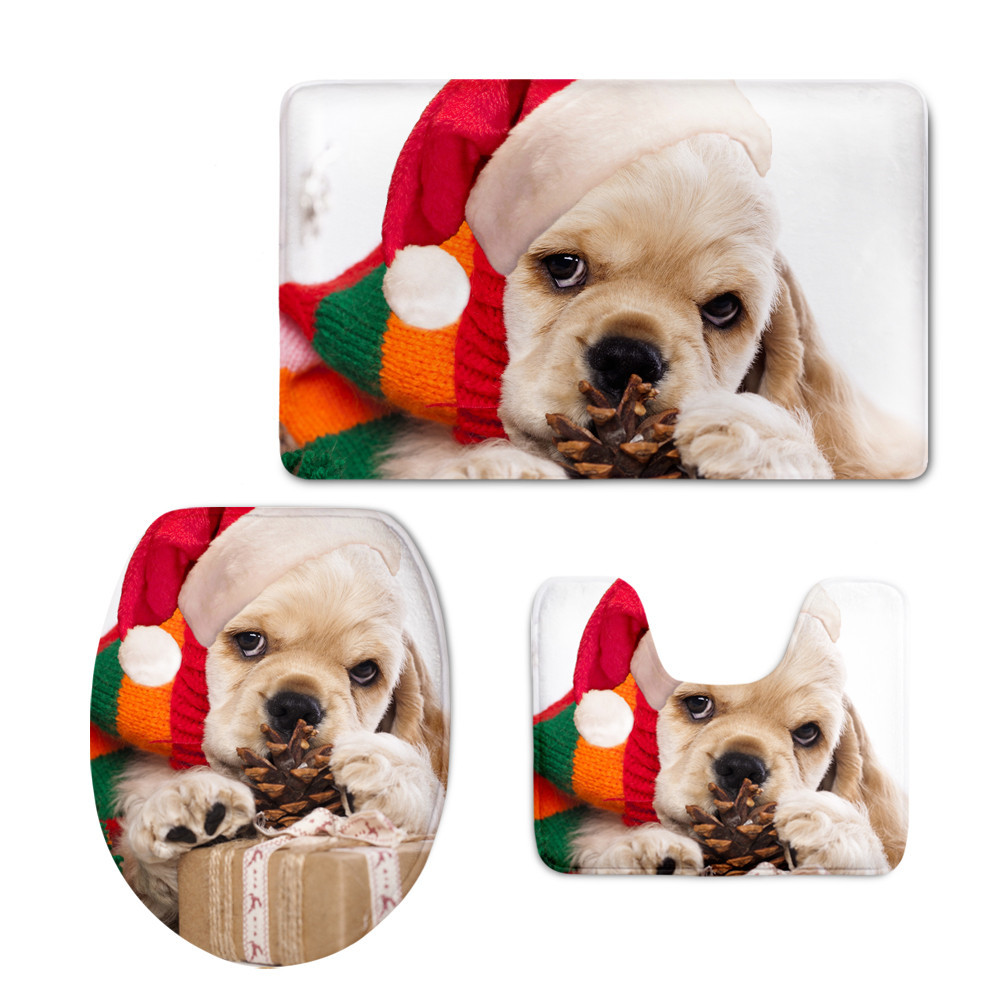 Cross-Border Printing Christmas Retriever U-Shaped Mat Cute Cat Toilet Lid Mat Graphic Customization