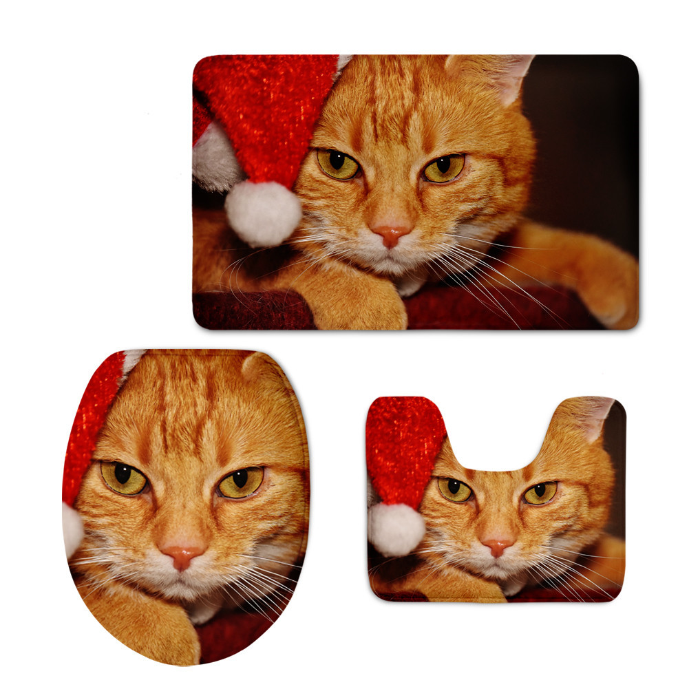 Cross-Border Printing Christmas Retriever U-Shaped Mat Cute Cat Toilet Lid Mat Graphic Customization Cross-Border Printing Christmas Retriever U-Shaped Mat Cute Cat Toilet Lid Mat Graphic Customization