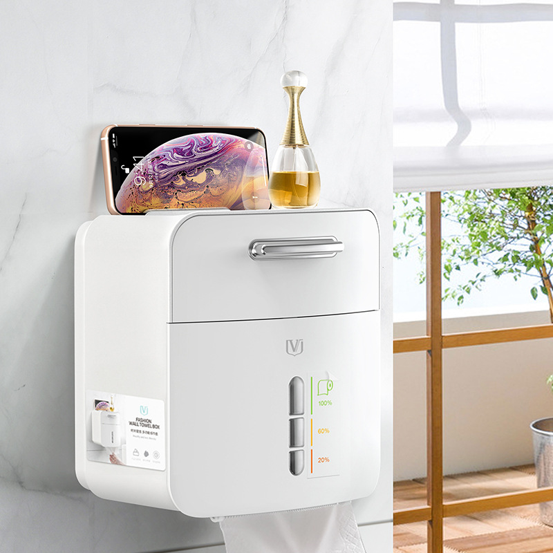 Toilet Tissue Box Punch-Free Creative Roll Paper Box Waterproof Multi-Functional Plastic Storage Tissue Box