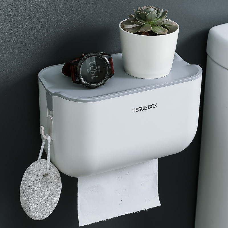 Bathroom Waterproof Tissue Box Rack Creative with Hook Tissue Box Punch-Free Toilet Roll Holder Tissue Dispenser