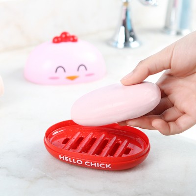 Cartoon Chick Soap Box Toilet Bathroom Drain Soap Dish Soap Box Plastic Soap Box with Lid Soap Box Creative Handmade Soap Box Soap Box