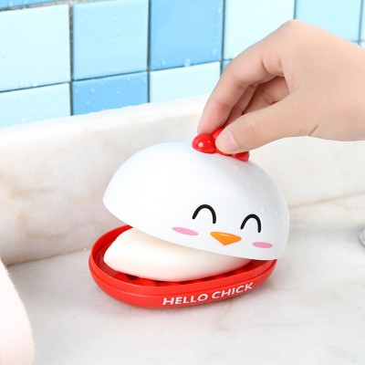 Cartoon Chick Soap Box Toilet Bathroom Drain Soap Dish Soap Box Plastic Soap Box with Lid Soap Box Creative Handmade Soap Box Soap Box