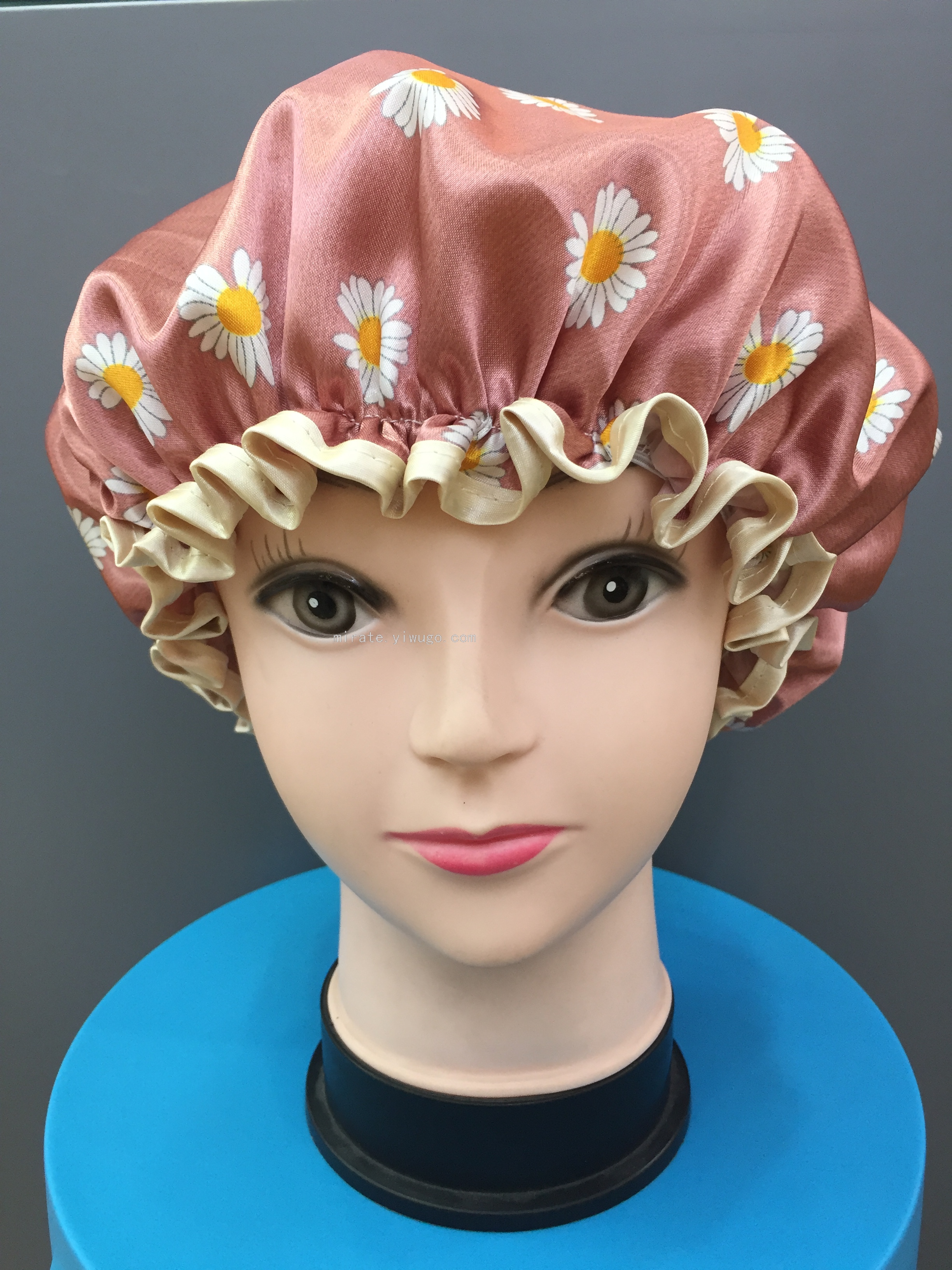 Factory Direct Sales Sunflower Satin Double-Layer Covered Shower Cap Double-Layer Environmentally Friendly Waterproof Shower Cap Travel Convenient Shower Cap