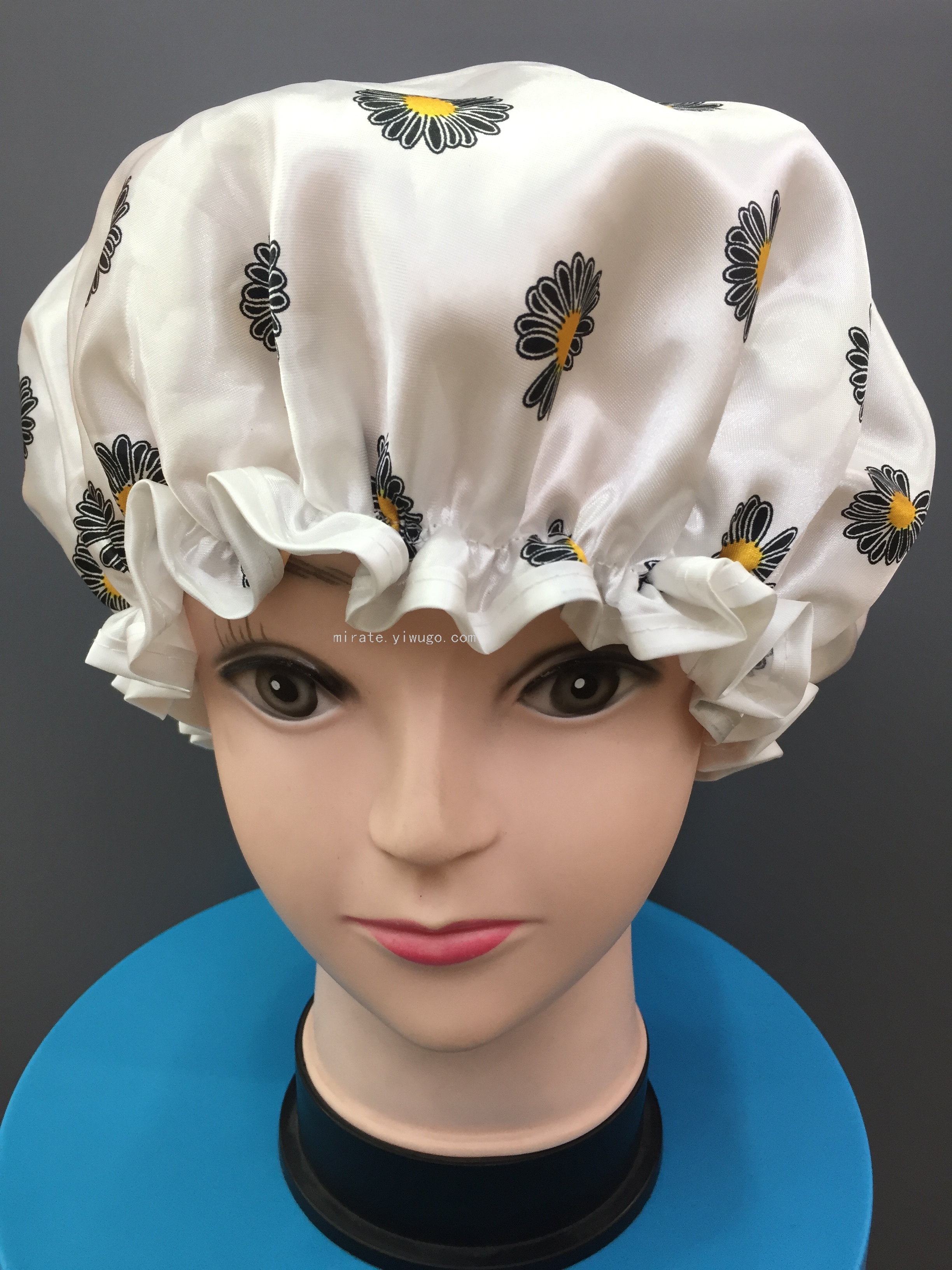 Factory Direct Sales Sunflower Satin Double-Layer Covered Shower Cap Double-Layer Environmentally Friendly Waterproof Shower Cap Travel Convenient Shower Cap