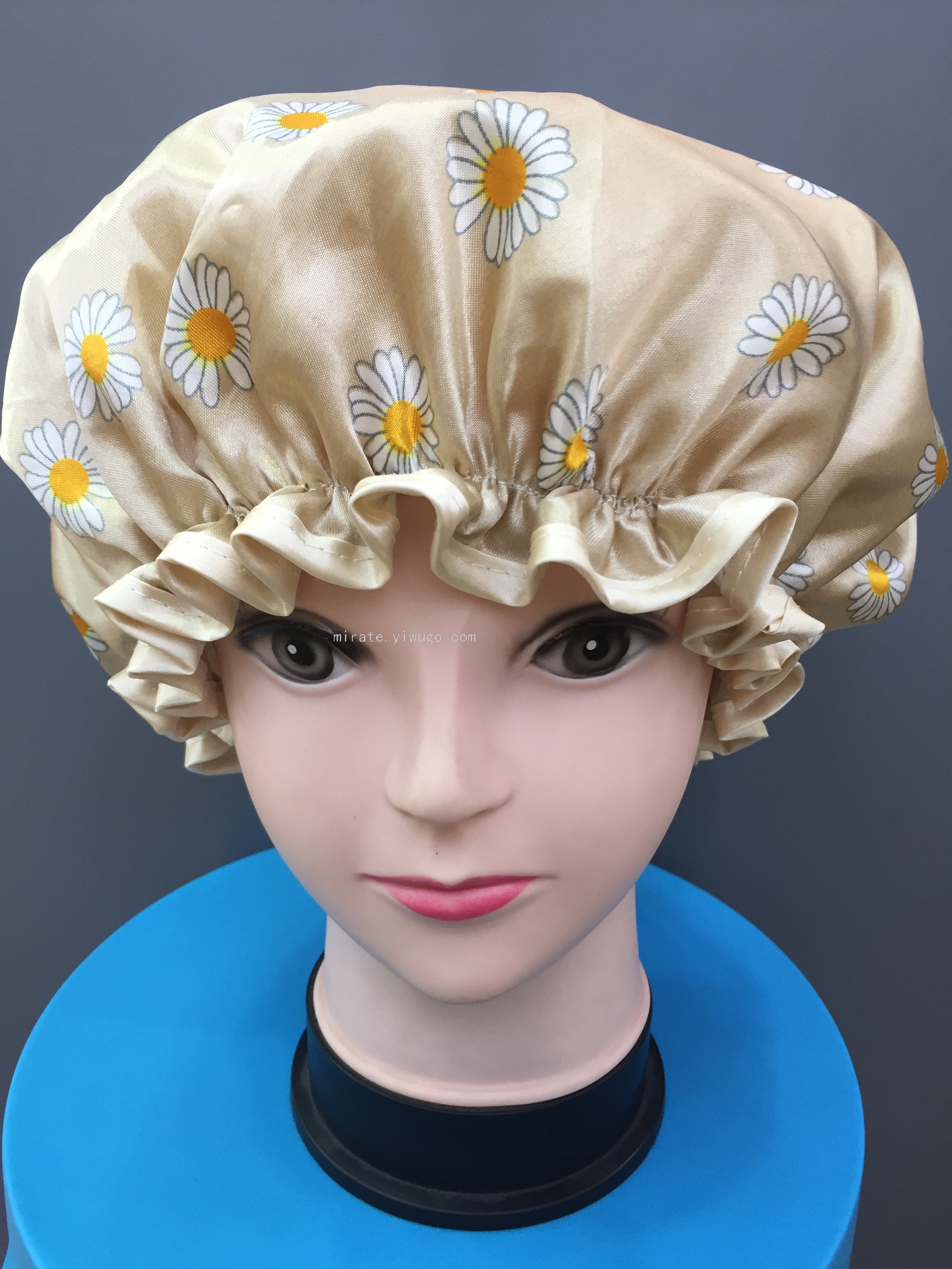 Factory Direct Sales Sunflower Satin Double-Layer Covered Shower Cap Double-Layer Environmentally Friendly Waterproof Shower Cap Travel Convenient Shower Cap
