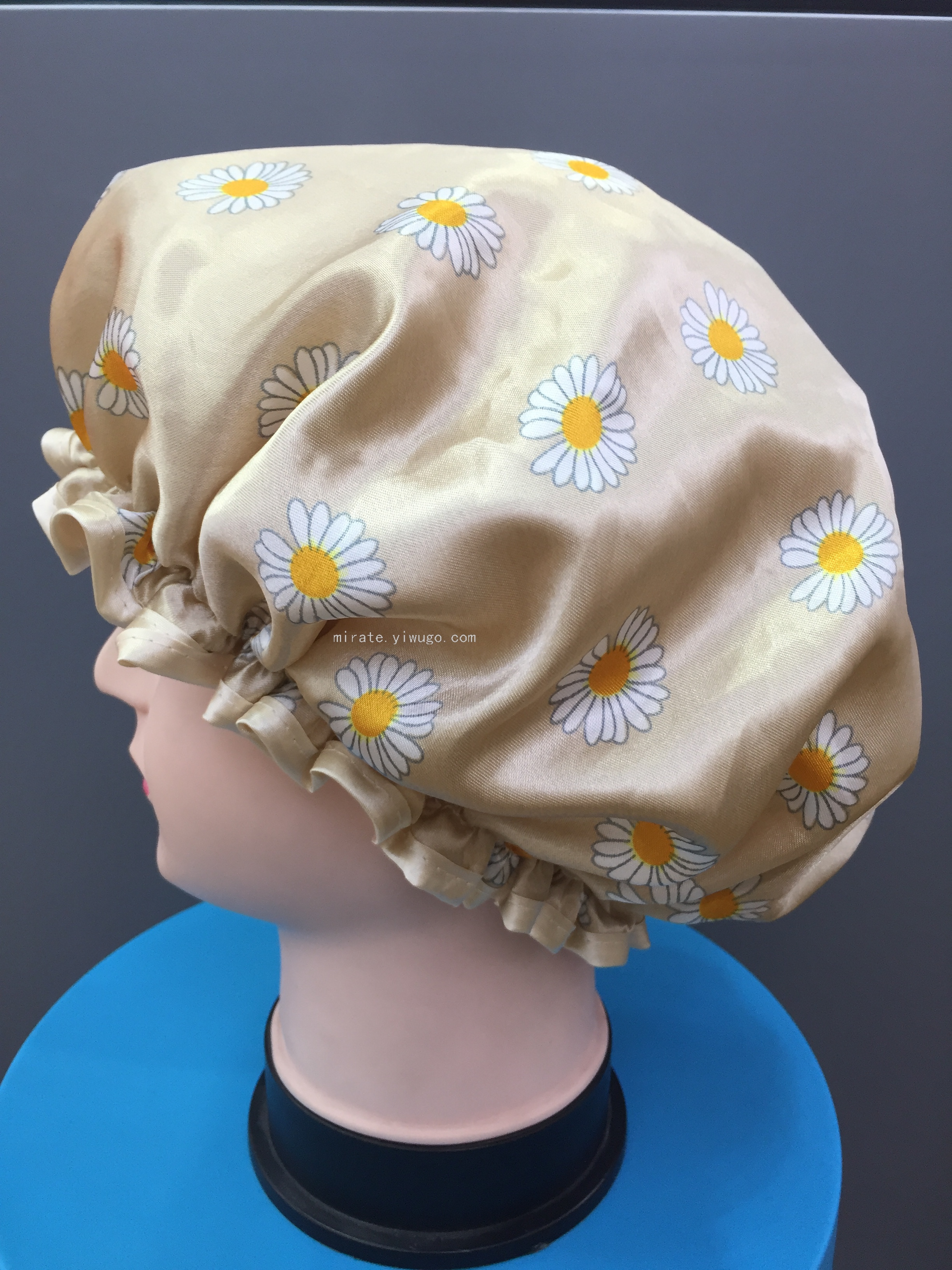 Factory Direct Sales Sunflower Satin Double-Layer Covered Shower Cap Double-Layer Environmentally Friendly Waterproof Shower Cap Travel Convenient Shower Cap