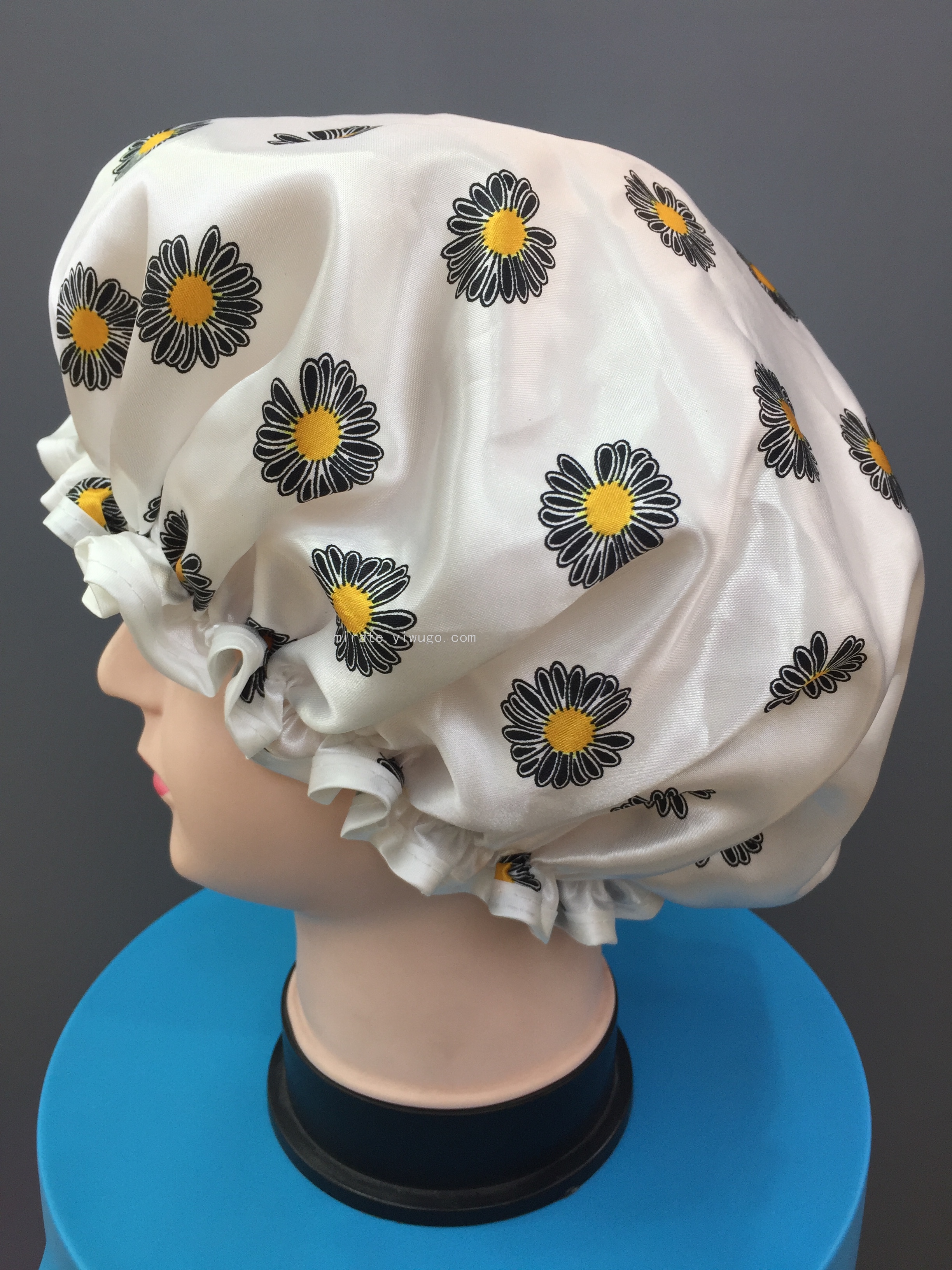 Factory Direct Sales Sunflower Satin Double-Layer Covered Shower Cap Double-Layer Environmentally Friendly Waterproof Shower Cap Travel Convenient Shower Cap