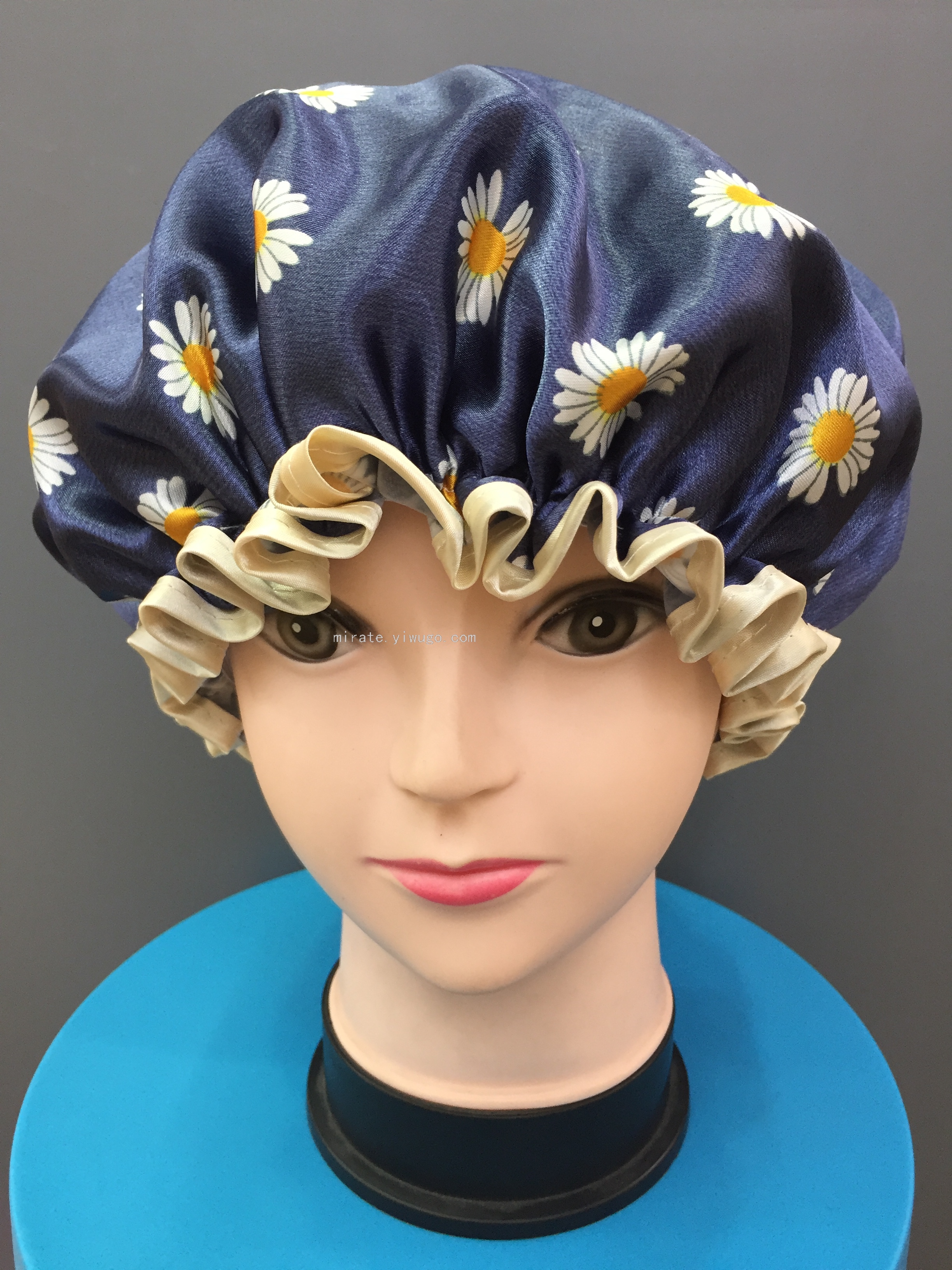 Factory Direct Sales Sunflower Satin Double-Layer Covered Shower Cap Double-Layer Environmentally Friendly Waterproof Shower Cap Travel Convenient Shower Cap