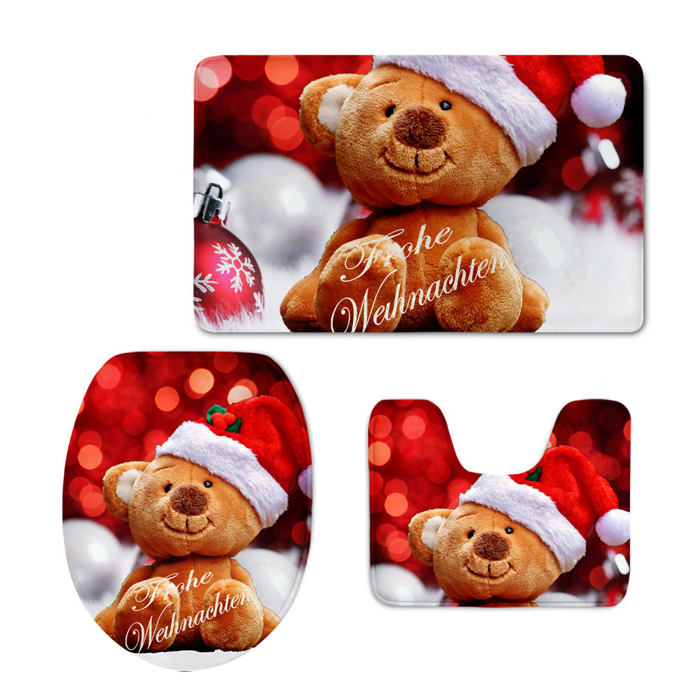 New Cute Christmas Hat Toilet Lid Set Fashion Toilet Lid Pad Soft U-Shaped Mat One Piece Minimum Order