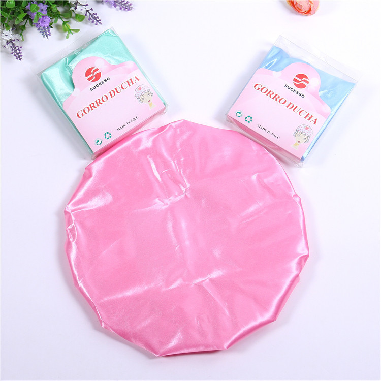 Factory Direct Sales Hot Sale Large Satin Cloth Monochrome Shower Cap Environmentally Friendly Satin Material BATH ESSENTIAL Shower Cap