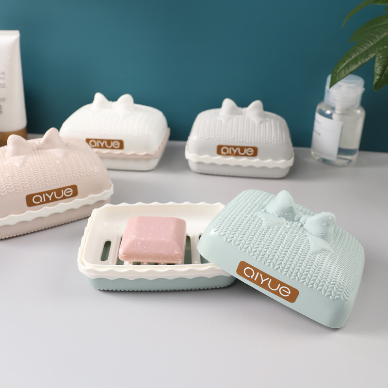 New Cartoon Soap Box Portable Soap Dish Soap Box Three-Layer Draining Handmade Soap Storage Box with Lid Creative Toilet Soap Box