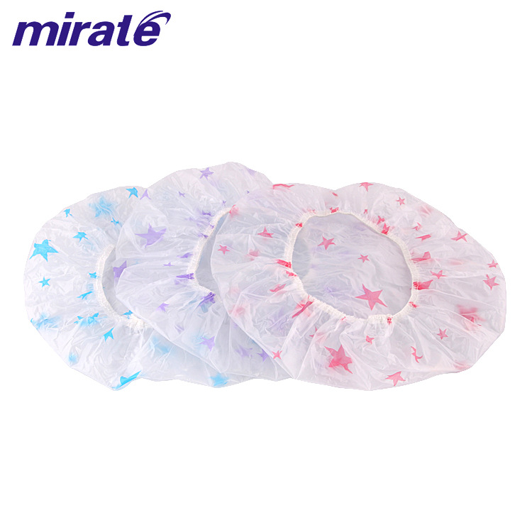 Factory Wholesale Korean Fresh Shower Cap Printed PVC Transparent Bottom Piping Shower Cap Anti-Gray Oil Smoke-Proof Hat