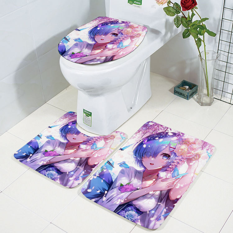 Flannel Toilet Lid Mat Set 2021 Cross-Border New Arrival 3D REM Printing Toilet Mat Three-Piece Set Factory Wholesale