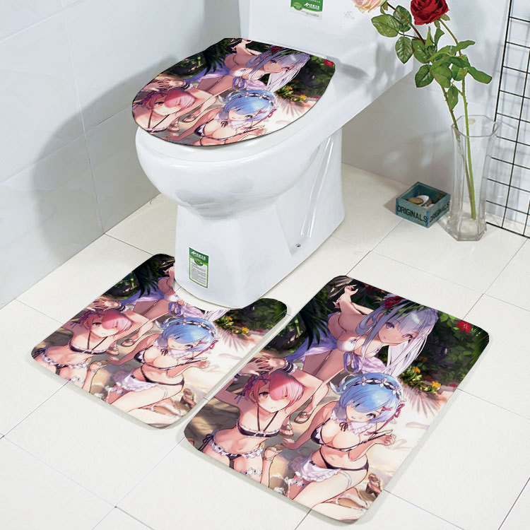Flannel Toilet Lid Mat Set 2021 Cross-Border New Arrival 3D REM Printing Toilet Mat Three-Piece Set Factory Wholesale