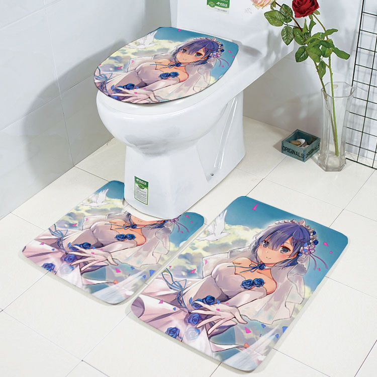 Flannel Toilet Lid Mat Set 2021 Cross-Border New Arrival 3D REM Printing Toilet Mat Three-Piece Set Factory Wholesale