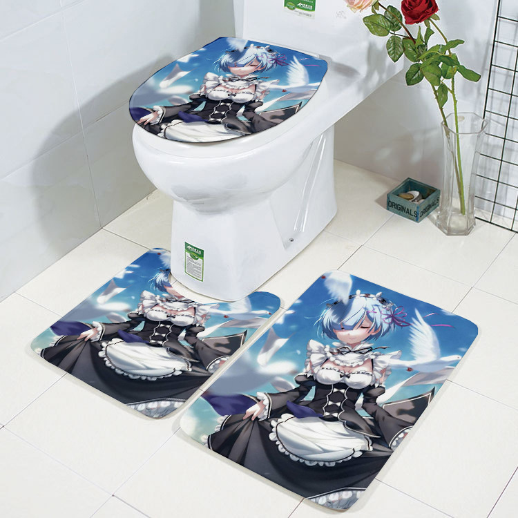 Flannel Toilet Lid Mat Set 2021 Cross-Border New Arrival 3D REM Printing Toilet Mat Three-Piece Set Factory Wholesale