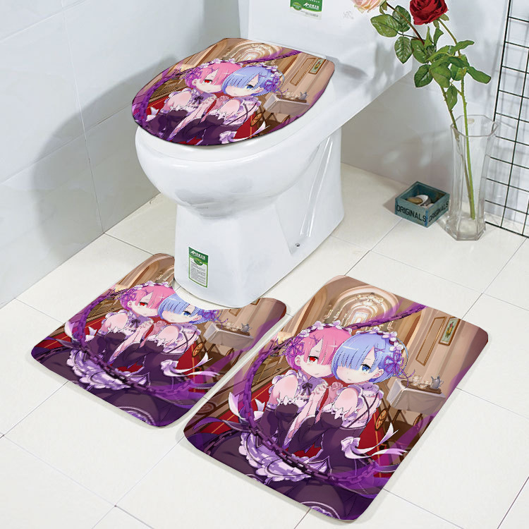 Flannel Toilet Lid Mat Set 2021 Cross-Border New Arrival 3D REM Printing Toilet Mat Three-Piece Set Factory Wholesale