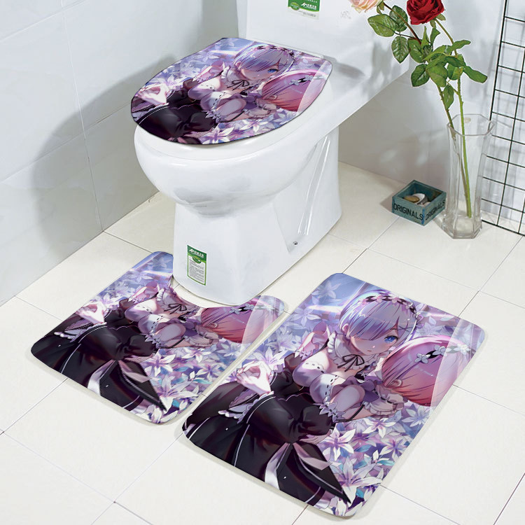 Flannel Toilet Lid Mat Set 2021 Cross-Border New Arrival 3D REM Printing Toilet Mat Three-Piece Set Factory Wholesale