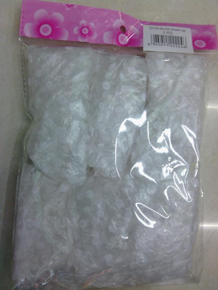 Factory direct 6 Pack white white dot shower Cap Factory direct 6 Pack white white dot shower Cap