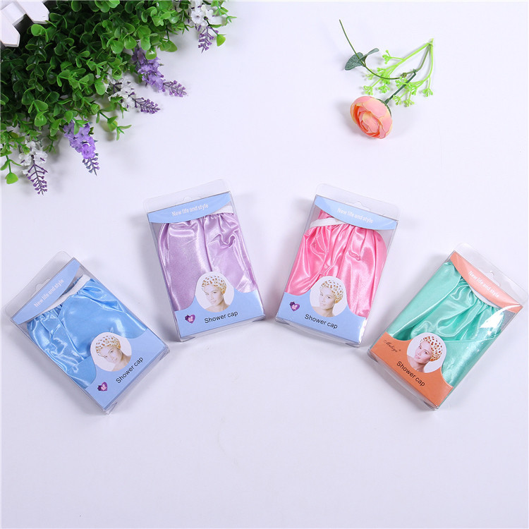 Factory Direct Sales Hot Sale Satin Cloth Monochrome Boxed Shower Cap Material Comfortable Simple and Generous Bath Essential