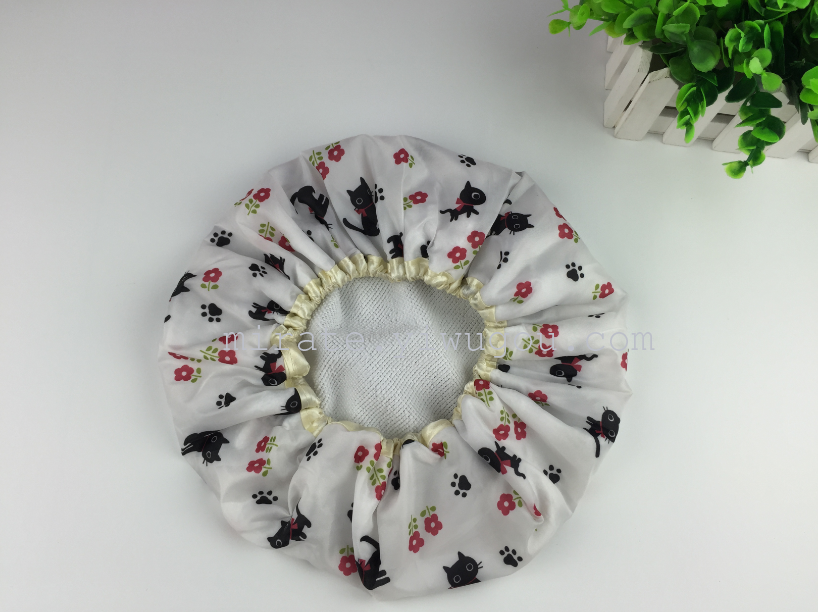 Cat supply printing both sides double shower Cap + dry hair Cap