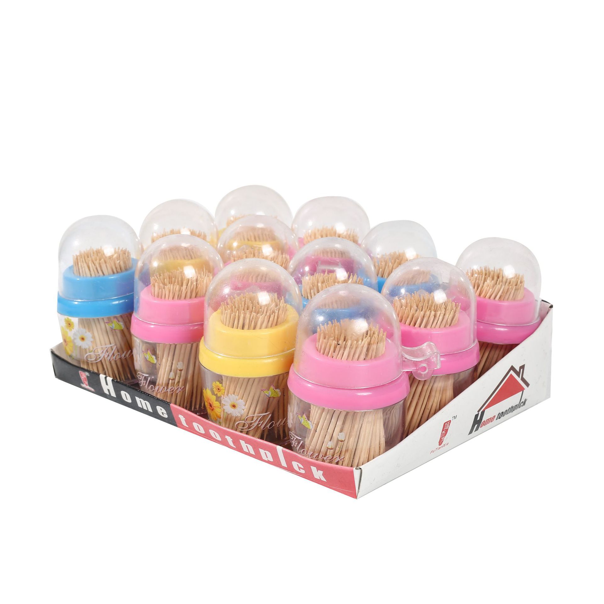 Flip Disposable Toothpick Portable Bamboo Two-Pointed Toothpick English Packaging Toothpick Household Fruit Toothpick