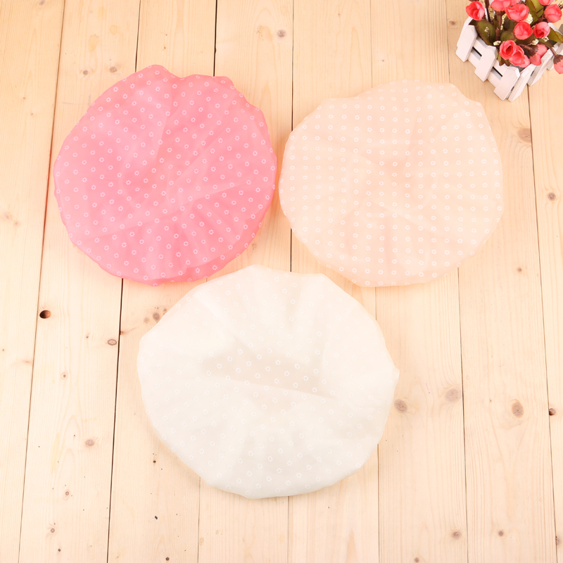 Double layer shower cap waterproof and elasticized female style with thick bath shampoo,  dustproof kitchen shower cap.