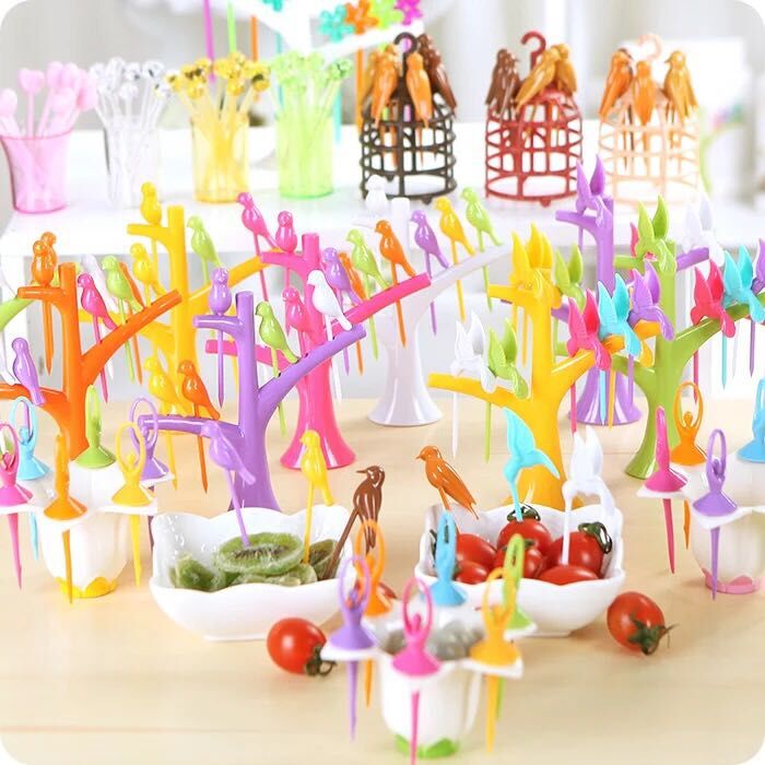 Fashion creative new bird flower love fruit fork fruit fork fruit set checked toothpick holder