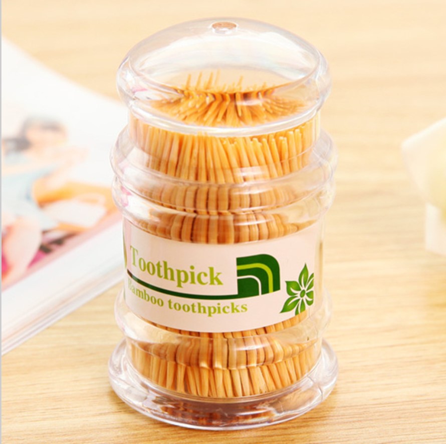 Bamboo Toothpick with Toothpick Box Disposable Double-Headed Toothpick Portable Thin Toothpick Hotel Household Pagoda Toothpick Wholesale