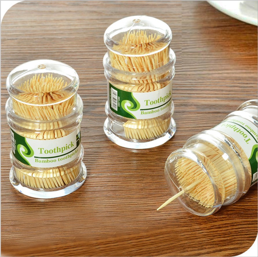 Bamboo Toothpick with Toothpick Box Disposable Double-Headed Toothpick Portable Thin Toothpick Hotel Household Pagoda Toothpick Wholesale