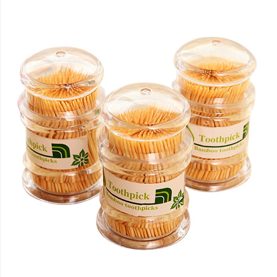 Bamboo Toothpick with Toothpick Box Disposable Double-Headed Toothpick Portable Thin Toothpick Hotel Household Pagoda Toothpick Wholesale