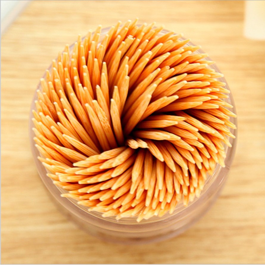 Bamboo Toothpick with Toothpick Box Disposable Double-Headed Toothpick Portable Thin Toothpick Hotel Household Pagoda Toothpick Wholesale