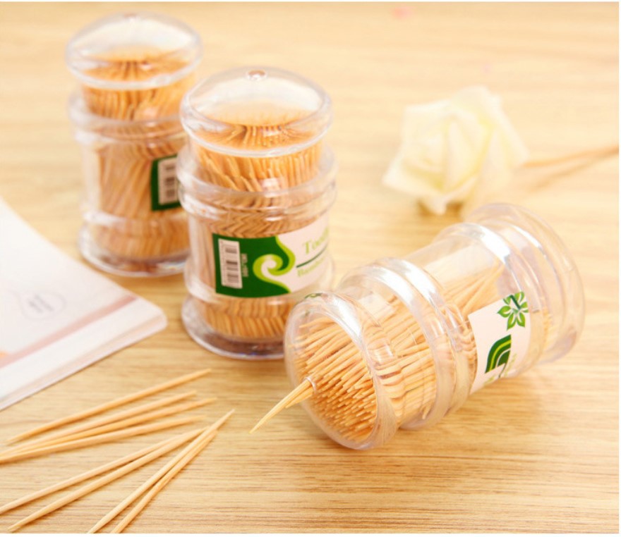 Bamboo Toothpick with Toothpick Box Disposable Double-Headed Toothpick Portable Thin Toothpick Hotel Household Pagoda Toothpick Wholesale