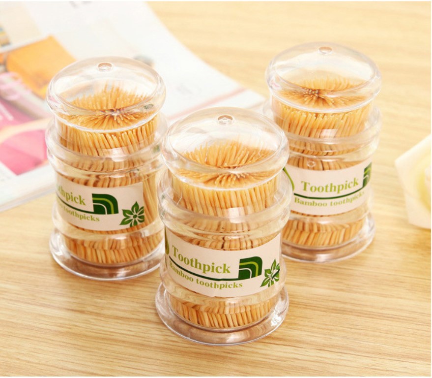 Bamboo Toothpick with Toothpick Box Disposable Double-Headed Toothpick Portable Thin Toothpick Hotel Household Pagoda Toothpick Wholesale