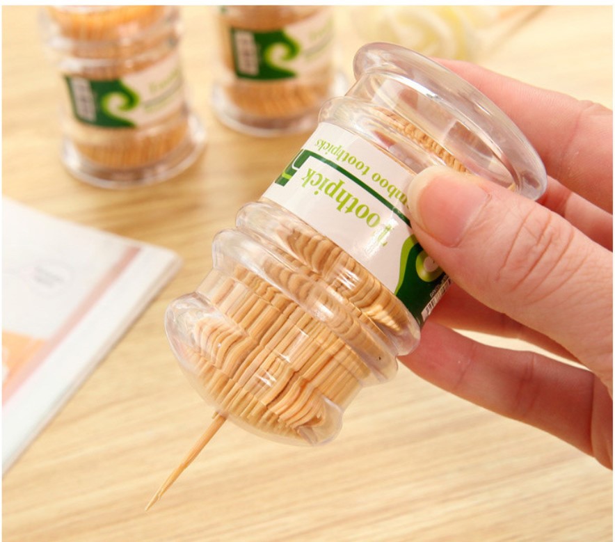 Bamboo Toothpick with Toothpick Box Disposable Double-Headed Toothpick Portable Thin Toothpick Hotel Household Pagoda Toothpick Wholesale