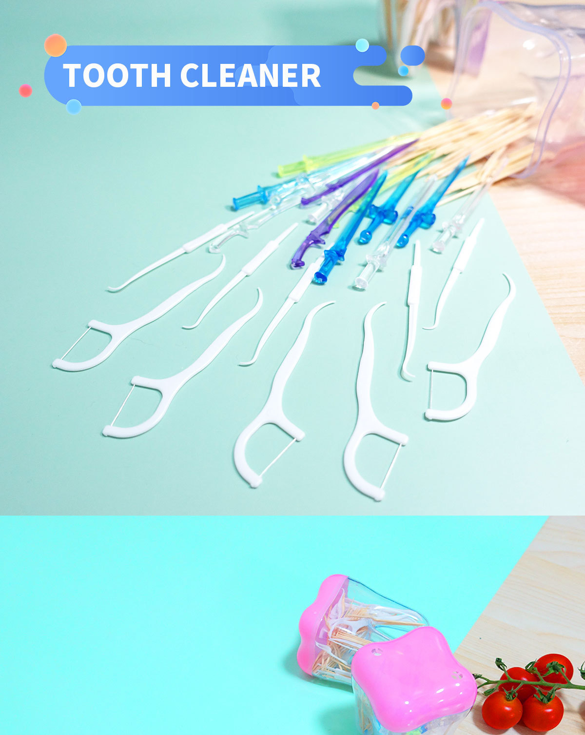Creative fruit fork toothpick double - ended toothpick top grade dental floss stick family set household belt box