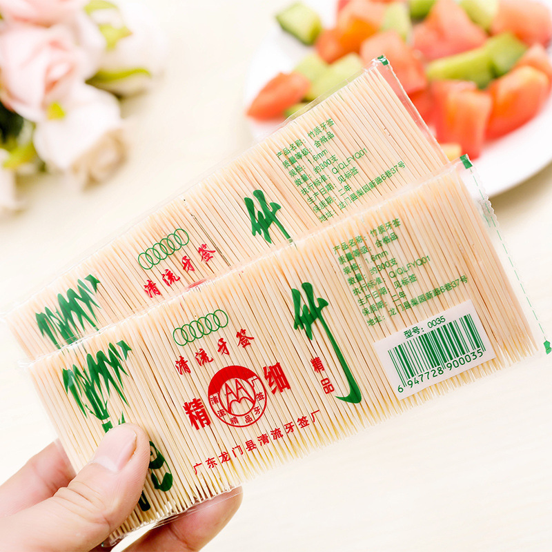 Bamboo Toothpick Natural Bamboo Double-Headed Fine Toothpick Disposable Fruit Toothpick Factory Direct Sales Household Hotel Bags