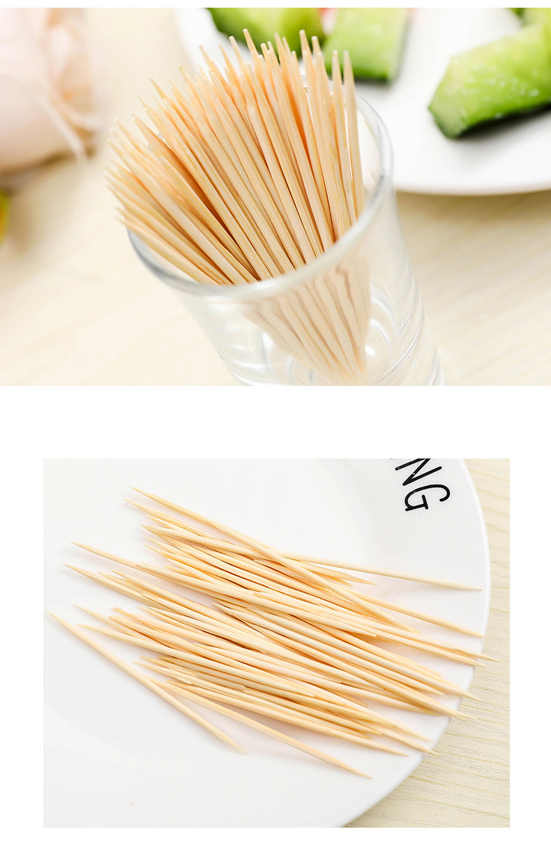 Bamboo Toothpick Natural Bamboo Double-Headed Fine Toothpick Disposable Fruit Toothpick Factory Direct Sales Household Hotel Bags