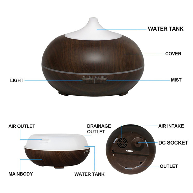 Wood Grain Aroma Diffuser Ultrasonic Bluetooth Remote Control Household Small Essential Oil Nebulizing Diffuser Office Aerosol Dispenser Water Oxygen Machine