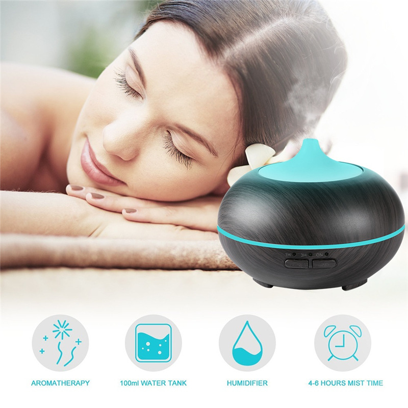 Wood Grain Aroma Diffuser Ultrasonic Bluetooth Remote Control Household Small Essential Oil Nebulizing Diffuser Office Aerosol Dispenser Water Oxygen Machine