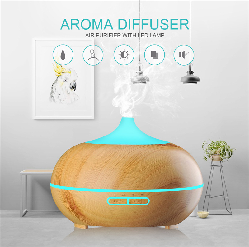 Wood Grain Aroma Diffuser Ultrasonic Bluetooth Remote Control Household Small Essential Oil Nebulizing Diffuser Office Aerosol Dispenser Water Oxygen Machine